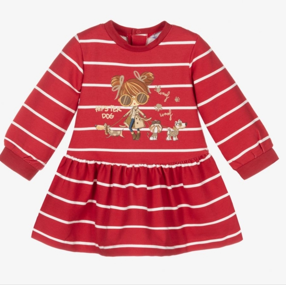 MAYORAL RED STRIPED COTTON DRESS